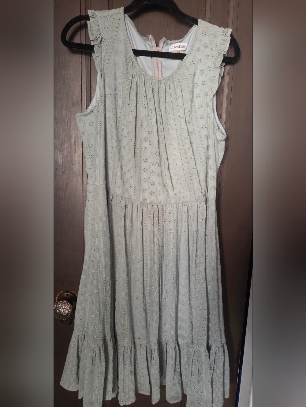 CALVIN KLEIN Eyelet flounce dress - Pale Green - 14 - NWOT